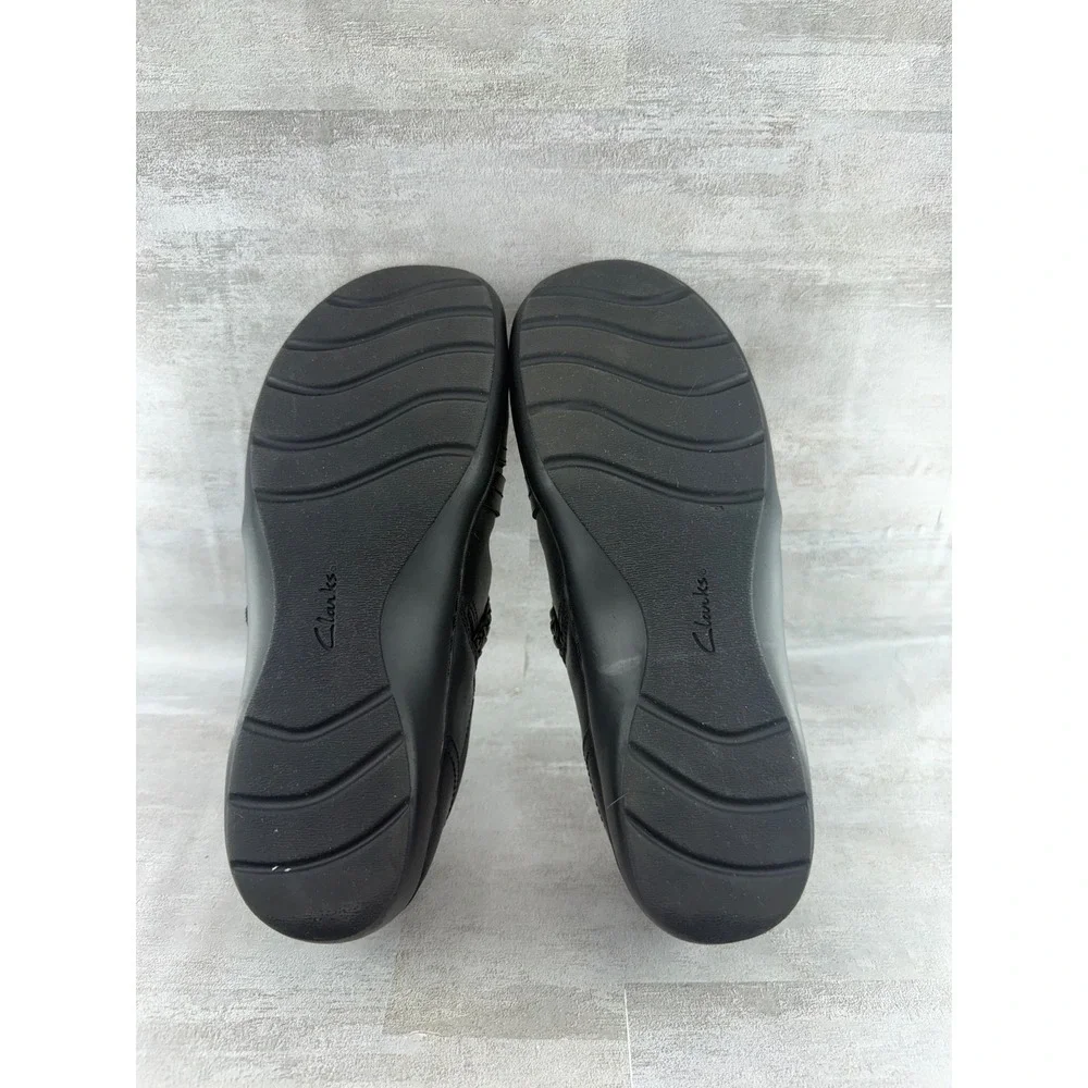 Clarks Collection Black Leather Pleated Braided Loafers Women Sz 8.5M